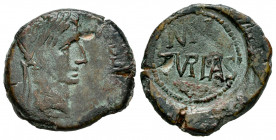 Turiaso. Augustus period. Half unit. 27 BC - 14 AD. Tarazona (Zaragoza). (Abh-2463). (Acip-3295 como cuadrante). Anv.: (TI. C)AES(AR. AVG. F. IMP. PON...