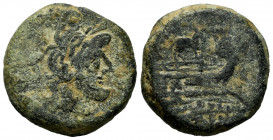 Anonymous. Unit. 169-158 BC. Rome. (Craw-195/2). (Sydenham-298a). Anv.: Laureate head of Saturn to right; S (mark of value) behind. Rev.: Prow of gall...