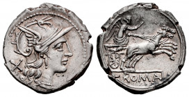 Anonymous. Denarius. 157-156 BC. Rome. (Ffc-77). (Craw-197/1). (Cal-52). Anv.: Head of Roma right, X behind. Rev.: Victory holding whip, in bigra righ...
