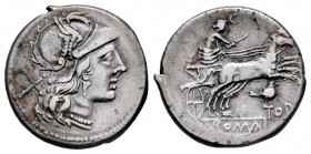 Anonymous. Denarius. 189-180 BC. Rome. (Ffc-81). (Craw-141/1). (Cal-56). Anv.: Head of Roma right, X behind. Rev.: Diana surmounted by crescent and ho...