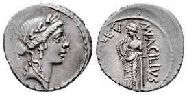 Acilius. Man. Acilius Glabrio. Denarius. 55 BC. Rome. (Ffc-94). (Craw-442/1a). (Cal-66). Anv.: Laureate head of Salus right, but (SALVATIS) upwards be...