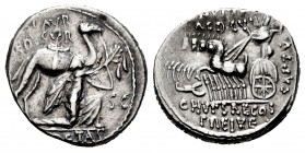 Aemilius. M Aemilius Scaurus y Pub. Plautius Hypsaeus. Denarius. 58 BC. Rome. (Ffc-123). (Craw-422/1b). (Cal-89). Anv.: (M). SCAVR. / (A)ED. CVR., abo...