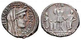 Aemilius. Paullus Aemilius Lepidus. Denarius. 62 BC. Rome. (Ffc-126). (Craw-415/1). (Cal-91). Anv.: Veiled and diademed head of Concord right, PAVLLVS...