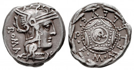 Caecilius. M. Caecilius Metellus Q.f. Denarius. 127 BC. Rome. (Ffc-206). (Craw-263/1b). (Cal-282). Anv.: Head of Roma right, with star on helmet, but ...