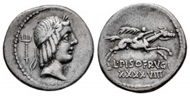 Calpurnius. L. Calpurnius Piso Frugi. Denarius. 90-89 BC. Rome. (Ffc-254). (Cal-307k). Anv.: Laureate head of Apolo right, trident behind head. Rev.: ...