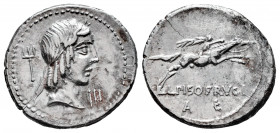 Calpurnius. C. Calpurnius Piso Frugi. Denarius. 64 BC. Rome. (Ffc-349). (Cal-334b). Anv.: Laureate head of Apolo right, Trident behind head, III below...