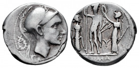 Cornelius. Cnaeus Cornelius Blasio. Denarius. 151 BC. Rome. (Ffc-608). (Craw-296/1v). (Cal-469). Anv.: Helmeted head right, (Scipio Africanus the Elde...