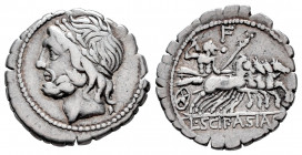 Cornelius. L. Cornelius Scipio Asiagenus. Denarius. 106 BC. Rome. (Ffc-612). (Craw-311/1e). (Cal-473). Anv.: Laureate head of Jupiter Ieft. Rev.: Jupi...