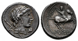 Crepusius. Publius Crepusius. Denarius. 82 BC. Rome. (Rsc-1). (Ffc-658). (Craw-361/1c). (Cal-523). Anv.: Laureate head of Apollo right, sceptre over s...