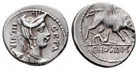 Hosidius. C. Hosidius C.f. Geta. Denarius. 68 BC. South of Italy. (Ffc-748). (Craw-407/2). (Cal-618). Anv.: Diademed head of Diana draped right, bow a...