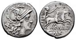Maianius. C. Maianius. Denarius. 153 BC. Rome. (Ffc-832). (Craw-203/1a). (Cal-917). Anv.: Head of Roma right, X behind. Rev.: Victory in biga right, h...