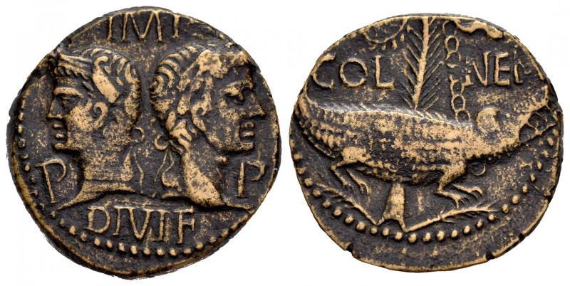 Augustus and Agrippa. Unit. 10 BC - 10 AD. Nemausus, Gaul. (RPC-I 525). (Ric-I 1...