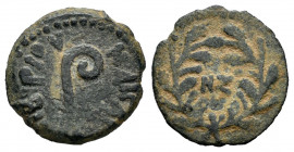 Judaea. Pontius Pilate. Prutah. RY 17 = 30 CE. Jerusalem. Struck under Tiberius. (TJC-333d). (Sofaer-46/9). (Hendin-1342b). Anv.: TIBЄPIOY KAICAPOC, l...