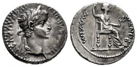 Tiberius. Denarius. 14-37 AD. Lugdunum. (Ric-30). (Seaby-16a). Anv.: TI CAESAR DIVI AVG F AVGVSTVS, laureate head right. Rev.: PONTIF MAXIM, female fi...