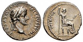 Tiberius. Denarius. 14-37 AD. Lugdunum. (Ric-30). (Bmcre-48). (Rsc-16a). Anv.: TI CAESAR DIVI AVG F AVGVSTVS, laureate head right. Rev.: PONTIF MAXIM,...