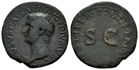 Drusus. Unit. 21-22 AD. Rome. (Ric-I 45 Tiberius). (Bmcre-99). Anv.: DRVSVS CAESAR TI AVG F DIVI AVG N, bare head to left. Rev.: PONTIF TRIB(VN POTE)S...