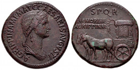 Agrippina I. Sestertius. 37-41 AD. Rome. (Ric-I 55 (Gaius)). (Bmcre-81). (Bn-128/32). Anv.: AGRIPPINA M F MAT C CAESARIS AVGVSTI, draped bust to right...