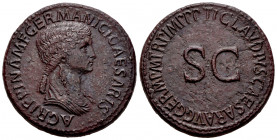 Agrippina I. Sestertius. 50-54 AD. Rome. (Ric-I 102 (Claudius)). (Bmcre-219 (Claudius)). Anv.: AGRIPPINA M F GERMANICI CAESARIS, draped bust to right....