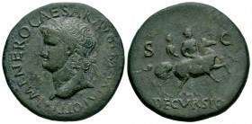 Nero. Sestertius. 54-68 AD. Rome. (Ric-104). Anv.: NERO CLAVDIVS CAESAR AVG GERM P M TR P IMP P P. Laureate bust right, wearing aegis. Rev.: DECVRSIO ...