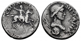 Galba. Denarius. 68 AD. Tarraco. (Ric-1 var.). (Cohen-76 var.). Anv.: Bare-headed and draped bust of Hispania right; HISPANIA before, two javelins beh...