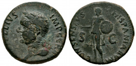 Vitellius. Unit. 69 AD. Tarraco. (Ric-I 41). Anv.: A VITELLIVS IMP GERMAN: Laureate head to left; globe at point of neck . Rev.: CONSENSVS HISPANIARVM...
