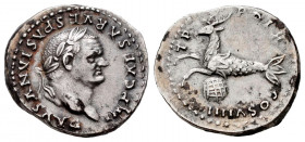 Vespasian. Denarius. 79 AD. Rome. (Ric-II 2.1058). (Bmcre-251). (Rsc-554). Anv.: IMP CAESAR VESPASIANVS AVG, laureate head to right. Rev.: TR POT X CO...