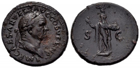 Vespasian. Unit. 74 AD. Rome. (Ric-II 1 730). Anv.: IMP CAESAR AVG COS V CENS. Laureate head right. Rev.: Spes advancing left, holding flower and rais...