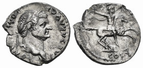 Domitian. Denarius. 77-78 AD. Rome. (Ric-II 2. 957). (Bmcre-235). (Rsc-49a). Anv.: CAESAR AVG F DOMITIANVS, laureate head to right. Rev.: Helmeted hor...