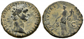 Domitian. Unit. 88-89 AD. Rome. (Ric-545). Rev.: FORTVNAE AVGVSTI, S C across field, Fortuna standing facing, head left, holding rudder and cornucopia...