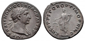 Trajan. Denarius. 108-109 AD. Rome. (Ric-II p. XIV adenda p. 252). (Woytek-278b). (Bmcre-281). Anv.: IMP TRAIANO AVG GER DAC P M TR P, laureate head t...