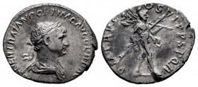 Trajan. Denarius. 116-117 AD. Rome. (Ric-337). (Rsc-270). Rev.: P M TR P COS VI P P SPQR, Mars advancing right, carrying spear and trophy . Ag. 3,19 g...