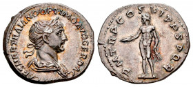 Trajan. Denarius. 112-117 AD. Rome. (Ric-II 347). (Woytek-518). (Bmcre-549). Anv.: IMP CAES NER TRAIANO OPTIMO AVG GER DAC, laureate and draped bust r...