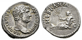 Hadrian. Denarius. 134-138 AD. Rome. (Ric-305). (Bmcre-846). (Rsc-822). Anv.: HADRIANVS AVG COS III P P, bare head right. Rev.: HISPANIA, Hispania rec...