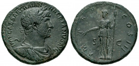 Hadrian. Sestertius. 121-123 AD. Rome. (Ric-II 3, 662). (Bmcre-1244). Anv.: IMP CAESAR TRAIAN HADRIANVS AVG, laureate, draped and cuirassed bust to ri...