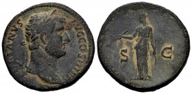 Hadrian. Sestertius. 136 AD. Rome. (Spink-3645). (Ric-777). Rev.: SC. Diana with bow and arrow. Ae. 25,73 g. Almost VF. Est...80,00. 

Spanish Descr...