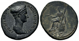 Sabina. Unit. 128-134 AD. Rome. (Ric-1023 Hadrian). (Bmcre-1900 Hadrian). Anv.: SABINA AVGVSTA HADRIANI AVG P P, draped bust right, wearing stephane. ...