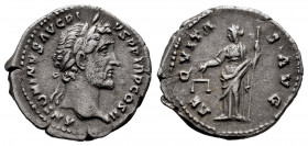 Antoninus Pius. Denarius. 141 AD. Rome. (Spink-4049). (Ric-61). (Seaby-14). Rev.: AEQVITAS AVG. Aequitas standing holding scales and sceptre. Ag. 3,04...