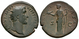 Antoninus Pius. Dupondius. 138-161 AD. Rome. (Ric-800). Anv.: ANTONINVS AVG PIVS P P COS IIII. Radiate head right. Rev.: FELICITAS AVG. Felicitas stan...