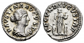 Faustina Junior. Denarius. 161-176 AD. Rome. (Ric-III 676). (Bmcre-89). (Rsc-95). Anv.: FAVSTINA AVGVSTA, draped bust to right. Rev.: FECVND AVGVSTAE,...