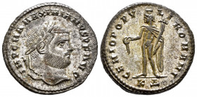 Maximianus. Follis. 285-310 AD. Cyzicus. (Ric-VI 10b). Anv.: IMP C M A MAXIMIANVS P F AVG, laureate head to right. Rev.: GENIO POPVLI ROMANI, Genius s...