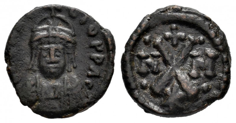 Heraclius. Decanummium. 610-641 AD. Carthage. (Sear-876). Anv.: Front bust with ...