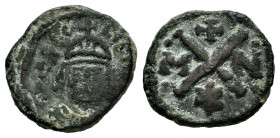 Heraclius. Decanummium. 610-641 AD. Carthage. (Sear-878). Anv.: Front bust with helmet. Rev.: Large X between M-N with dots; cross above; star below. ...
