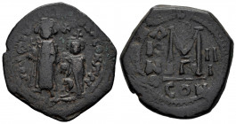 Heraclius, with Heraclius Constantine. Follis. Year 3 = 612/3 AD. Constantinople. (Sear-805). Anv.: Crowned and draped figures of Heraclius and Heracl...
