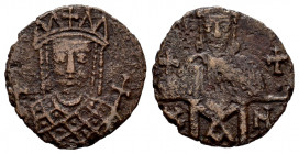 Constantino VI and Irene. Follis. 792-797 AD. Constantinople. (Doc-7). (SB-1598). Anv.: Crowned bust of Irene, holding globus cruciger and sceptre. Re...