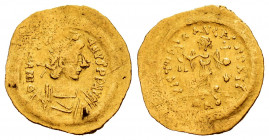 Justinian I. Tremissis. 527-565 AD. Constantinople. (MIBE-19). (Doc-19). (Sear-145). Anv.: D N IVSTINIANVS P P AVI, diademed, draped and cuirassed bus...