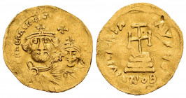 Heraclius, with Heraclius Constantine. Solidus. 613-616 AD. Constantinople. (Doc-13d). (Mib-11). (Sear-738). Anv.: (∂∂ N)N ҺЄRACLIЧS ЄƮ (ҺЄRA CONST P ...