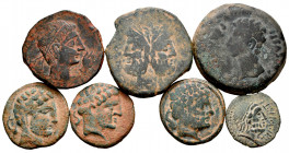 Lot of 7 coins from Ancient Hispania and Roman Republic. Containing from the mints: Bolskan (Different styles), Carteia, Castulo, Colonia Patricia and...