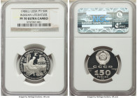 USSR platinum Proof "Russian Literature" 150 Roubles 1988-(l) PR70 Ultra Cameo NGC, Leningrad mint, KM-Y215. Mintage: 16,000. APW 0.4994 oz.

HID09801...