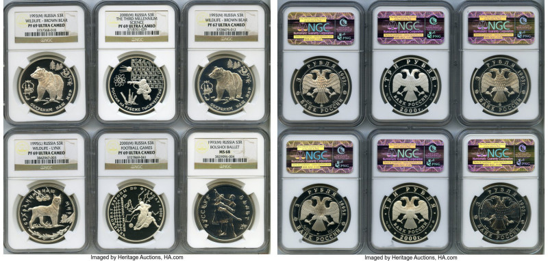 Russian Federation 11-Piece Lot of Certified 3 Roubles NGC, 1) "Wildlife - Brown...