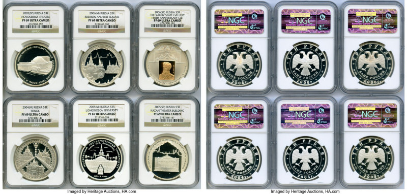 Russian Federation 10-Piece Lot of Certified Proof 3 Roubles Ultra Cameo NGC, 1)...